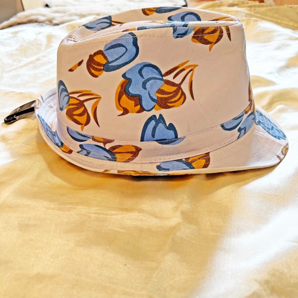FEDORA HAT, UNISEX, BLUE & BROWN, 100% COTTON, BY JULES & JAMES, TAGS ON, NEVER